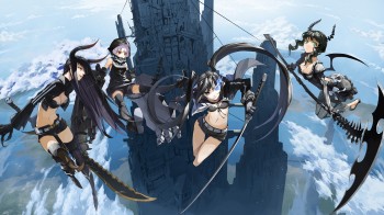 konachan-com-112574-black_gold_saw-black_rock_shooter-clouds-horns-justminor-kuroi_mato-scythe-sky-strength-sword-takanashi_yomi-thighhighs-twintails-weapon