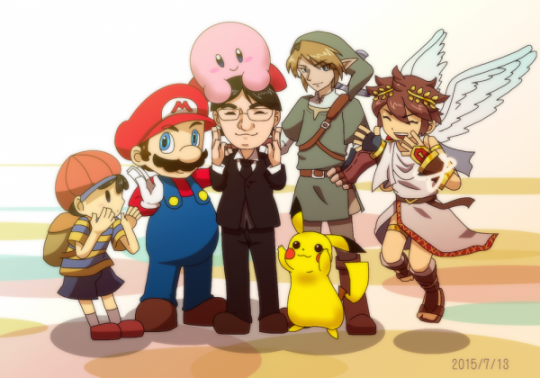 La "famille" Nintendo entourant mr Iwada par Hanakasu.