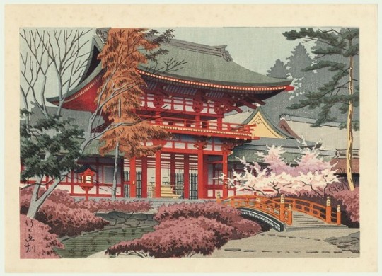 Takeji Asano - Temple Kamigamo au printemps, Kyoto - 1930