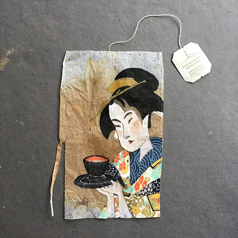 26 jours au Japon, art sur sachet de thé.