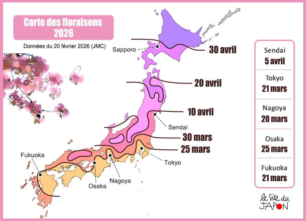 La floraison des cerisiers en 2026 au Japon